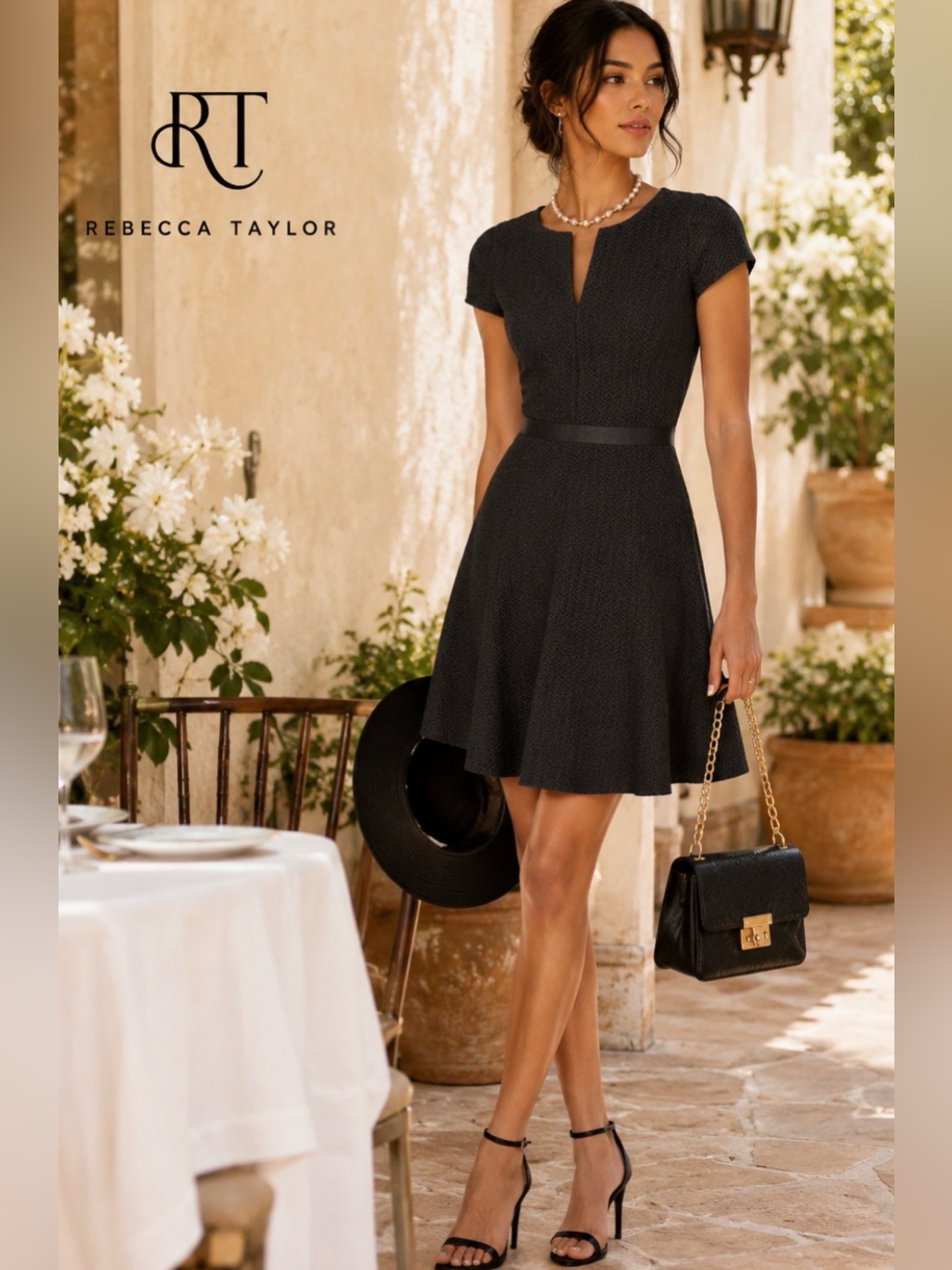 Rebecca Taylor Black Textured Fit & Flare Dress Sz 4 Classic Little Black Dress